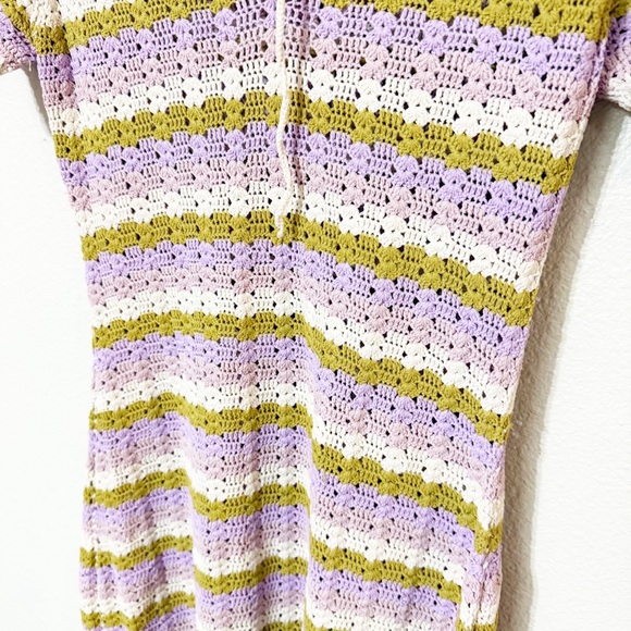 SANDRO Multicoloured Crochet Wavy Lined Collared Keyhole Ruffle Polo Dress US 8 - Picture 9 of 10